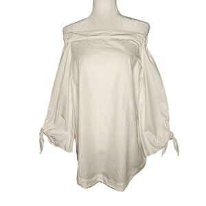 Free People Show Some Shoulder Top Size Medium White Tie Sleeve Cold Shoulder